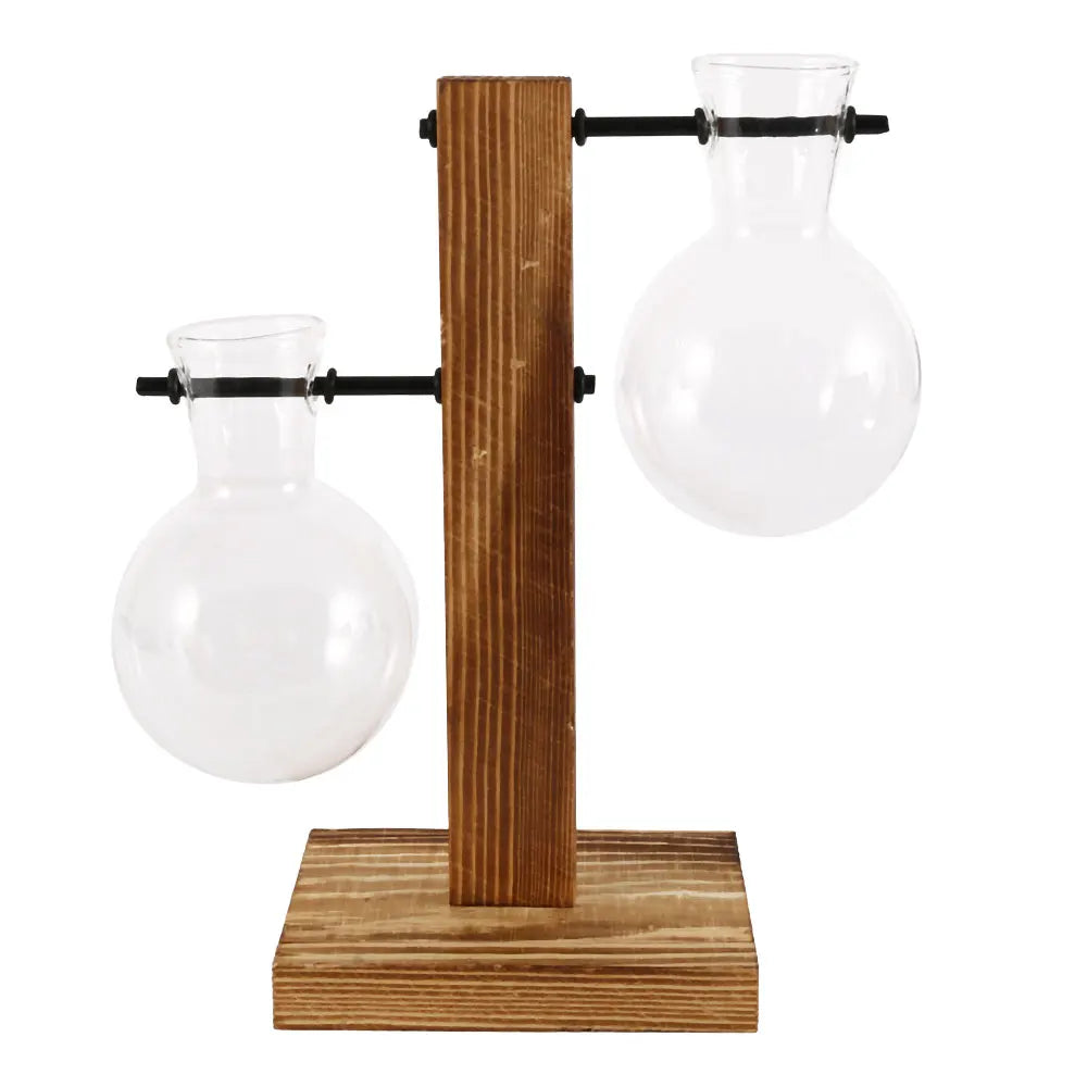 Glass Bulb Vase with Wooden Stand - EazerHome