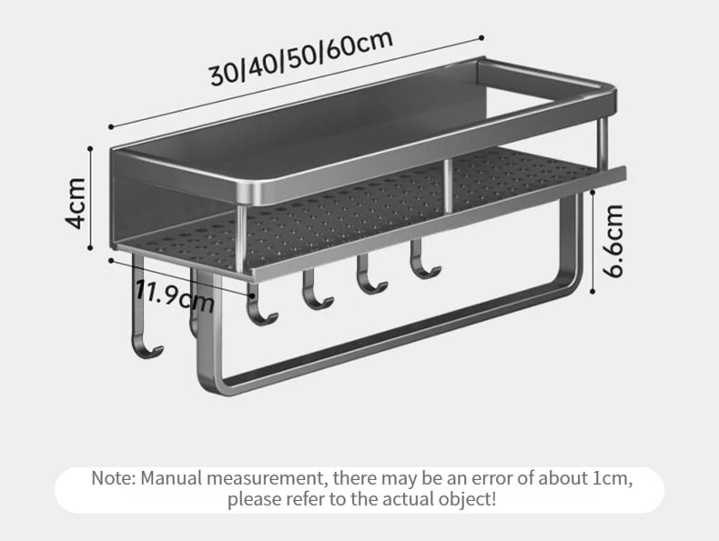 50CM/60CM Aluminum Bathroom Shelf Shelves Shampoo Makeup Storage Holder Kitchen Organizer Wall Mounted Rack Access
