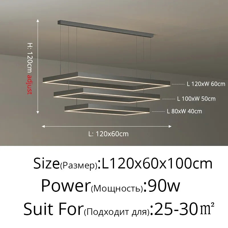 Nordic Square Led Ceiling Chandelier Dimmable for Dining Living Room Center Table Bedroom Pendant Light Minimalist Decor Fixture