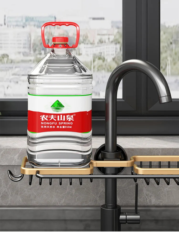 Kitchen Space Aluminum Sink Drain Rack Sponge Storage Faucet Holder Soap Drainer Shelf Basket Organizer Bathroom Accessories