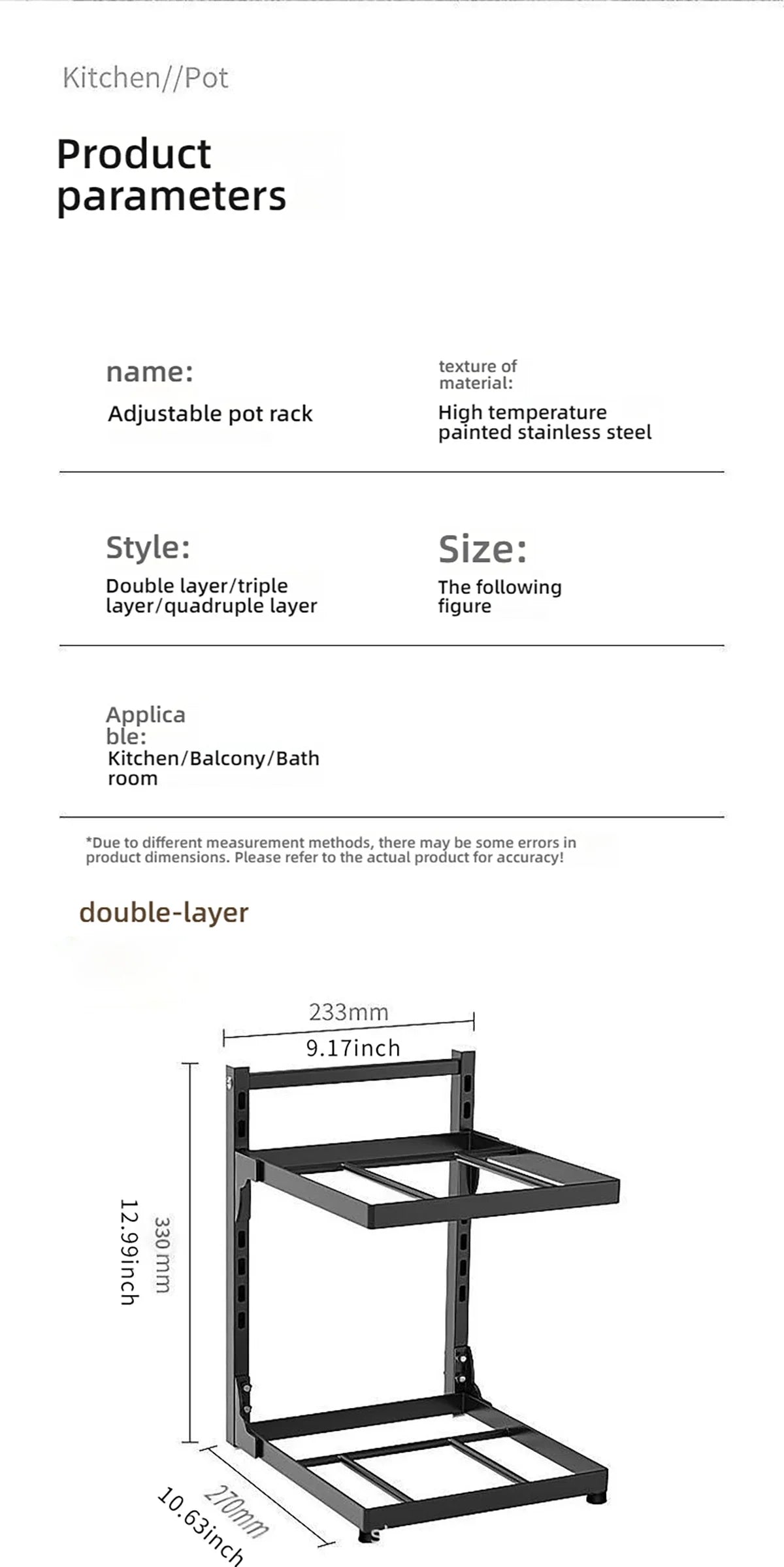 Kitchen Sink Storage Rack Multi-Layer Cooker Storage Rack for Home Stovetop Cabinets Adjustable Pot Rack Pantry Storage
