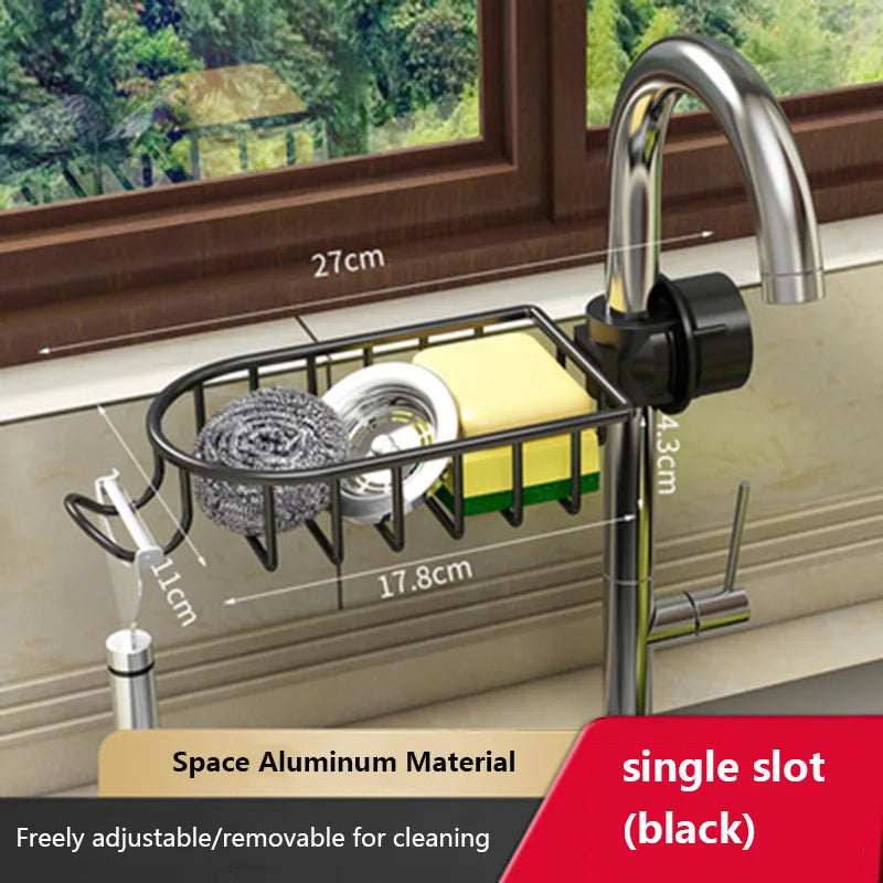 Kitchen Space Aluminum Sink Drain Rack Sponge Storage Faucet Holder Soap Drainer Shelf Basket Organizer Bathroom Accessories