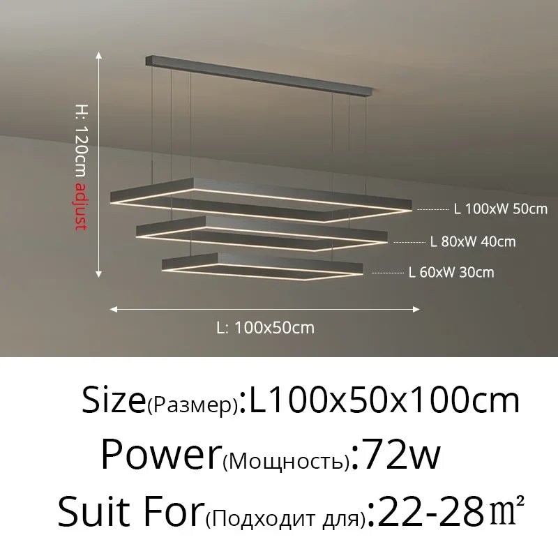 Nordic Square Led Ceiling Chandelier Dimmable for Dining Living Room Center Table Bedroom Pendant Light Minimalist Decor Fixture