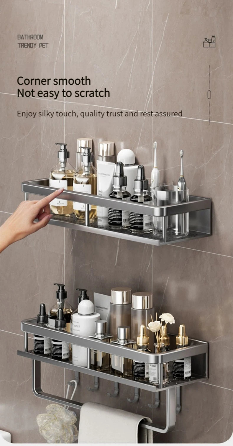 50CM/60CM Aluminum Bathroom Shelf Shelves Shampoo Makeup Storage Holder Kitchen Organizer Wall Mounted Rack Access