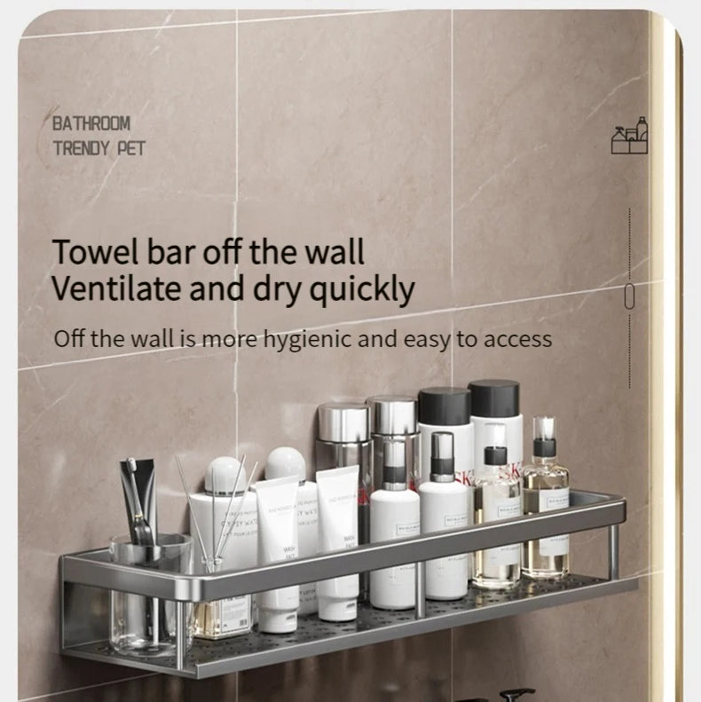 50CM/60CM Aluminum Bathroom Shelf Shelves Shampoo Makeup Storage Holder Kitchen Organizer Wall Mounted Rack Access