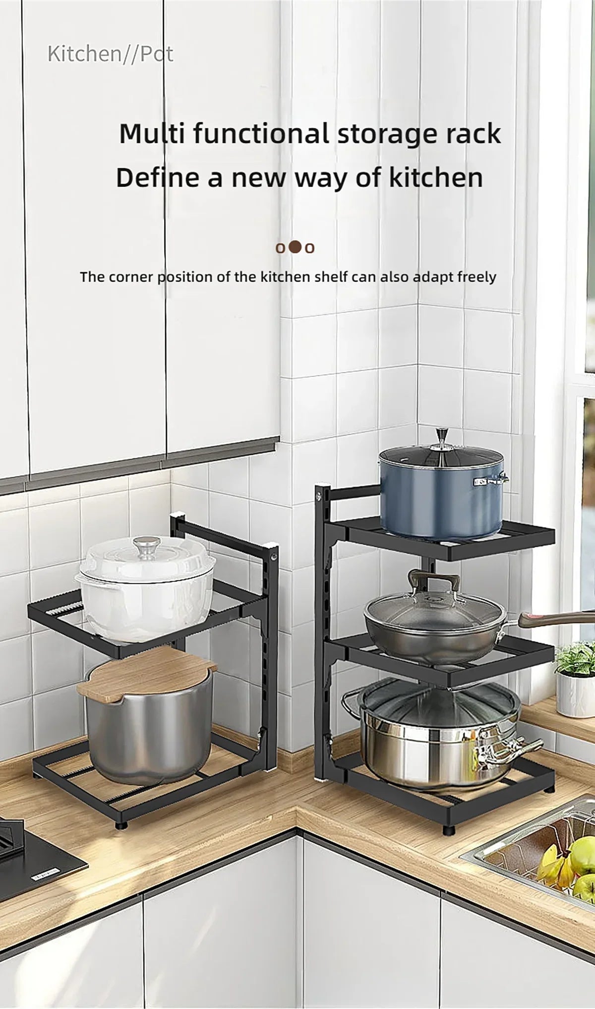 Kitchen Sink Storage Rack Multi-Layer Cooker Storage Rack for Home Stovetop Cabinets Adjustable Pot Rack Pantry Storage