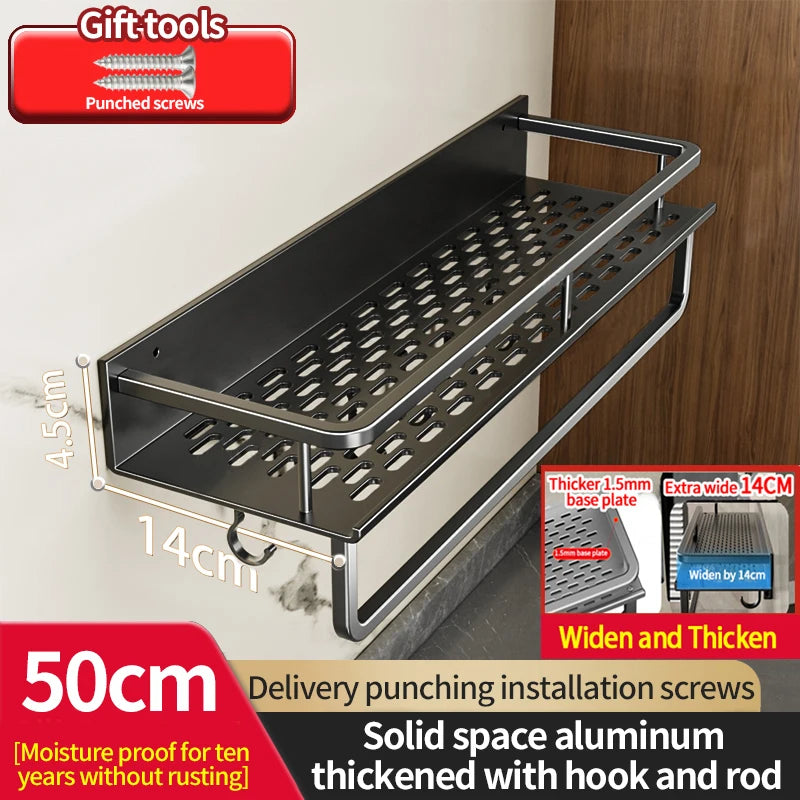 50CM/60CM Aluminum Bathroom Shelf Shelves Shampoo Makeup Storage Holder Kitchen Organizer Wall Mounted Rack Access