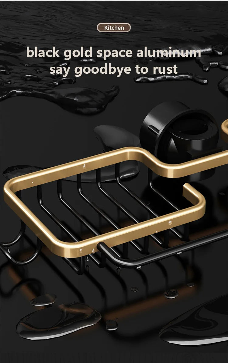 Kitchen Space Aluminum Sink Drain Rack Sponge Storage Faucet Holder Soap Drainer Shelf Basket Organizer Bathroom Accessories