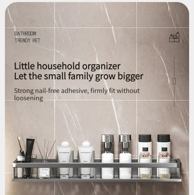 50CM/60CM Aluminum Bathroom Shelf Shelves Shampoo Makeup Storage Holder Kitchen Organizer Wall Mounted Rack Access