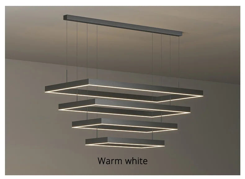 Nordic Square Led Ceiling Chandelier Dimmable for Dining Living Room Center Table Bedroom Pendant Light Minimalist Decor Fixture