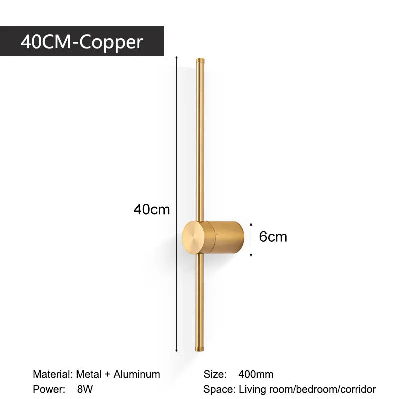 Indoor 360° Rotatable LED Wall Lamps with EU/US Plug Switch for Bedroom TV Background Long Strip Black Copper LED Wall Lights