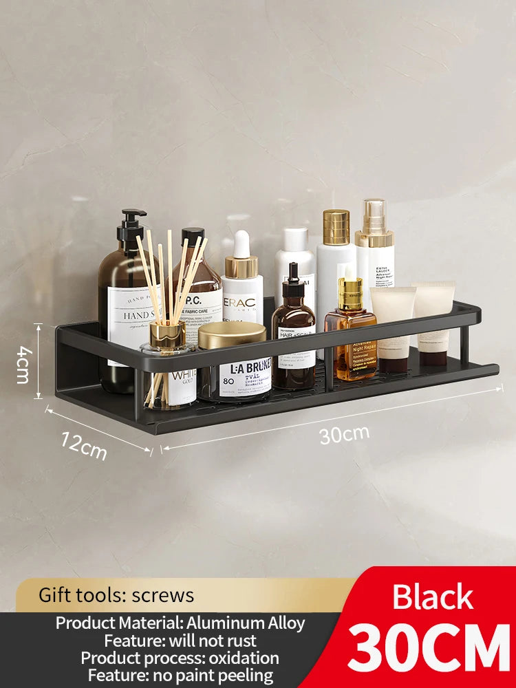 50CM/60CM Aluminum Bathroom Shelf Shelves Shampoo Makeup Storage Holder Kitchen Organizer Wall Mounted Rack Access