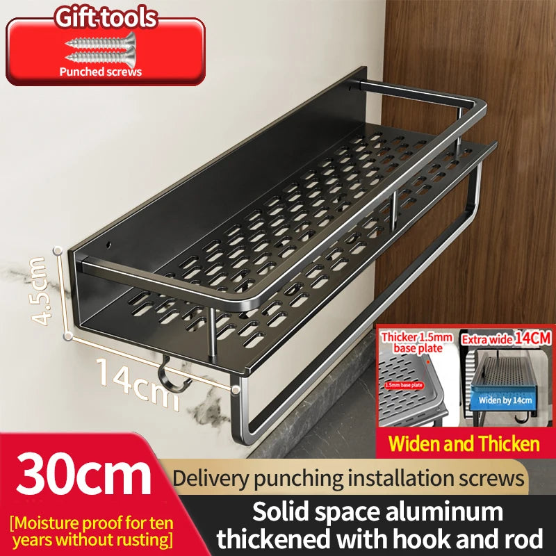 50CM/60CM Aluminum Bathroom Shelf Shelves Shampoo Makeup Storage Holder Kitchen Organizer Wall Mounted Rack Access