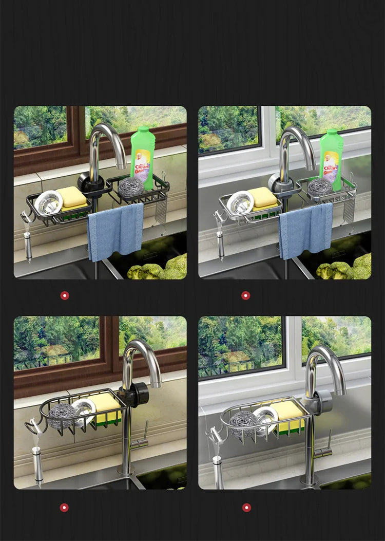 Kitchen Space Aluminum Sink Drain Rack Sponge Storage Faucet Holder Soap Drainer Shelf Basket Organizer Bathroom Accessories