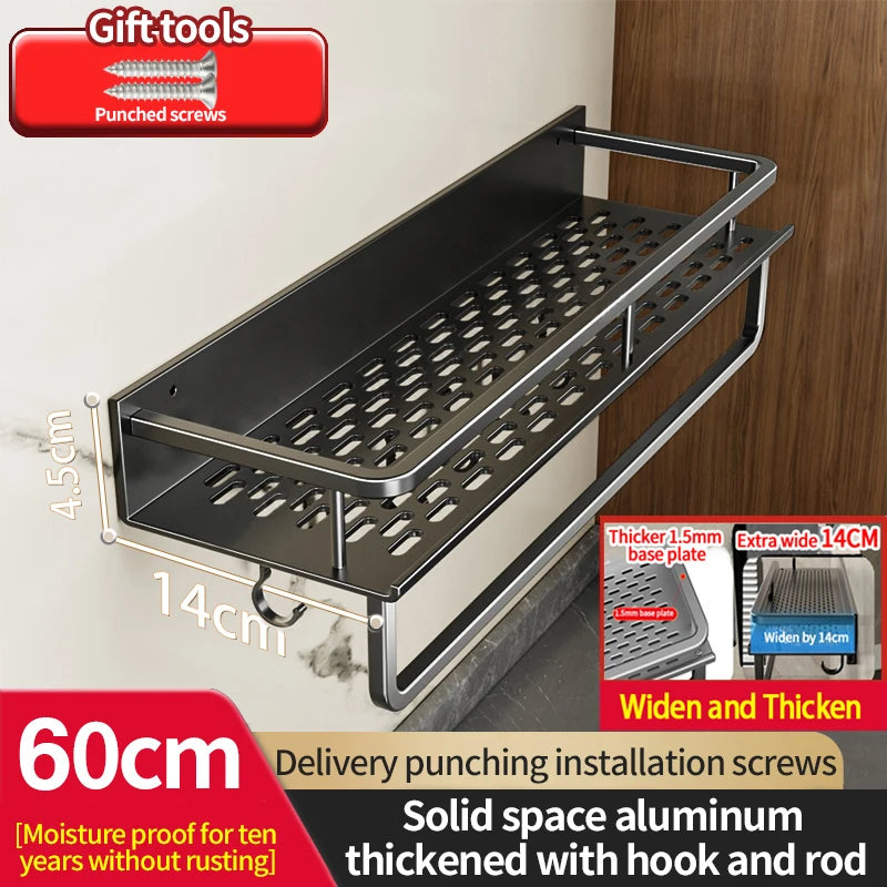 50CM/60CM Aluminum Bathroom Shelf Shelves Shampoo Makeup Storage Holder Kitchen Organizer Wall Mounted Rack Access