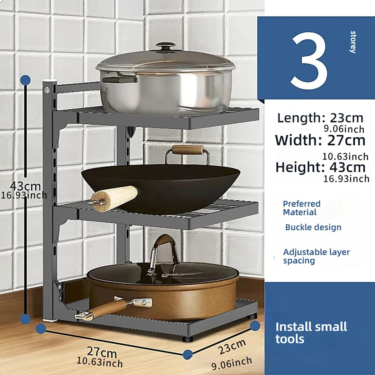 Kitchen Sink Storage Rack Multi-Layer Cooker Storage Rack for Home Stovetop Cabinets Adjustable Pot Rack Pantry Storage