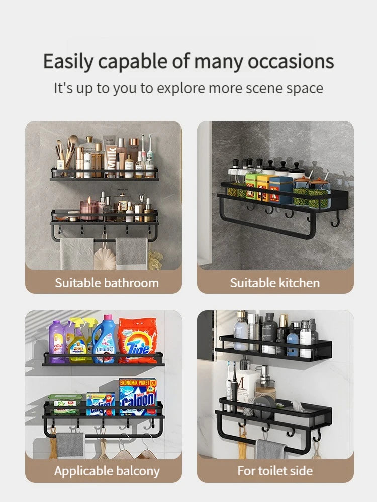 50CM/60CM Aluminum Bathroom Shelf Shelves Shampoo Makeup Storage Holder Kitchen Organizer Wall Mounted Rack Access