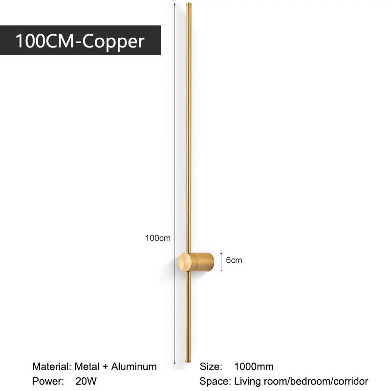 Indoor 360° Rotatable LED Wall Lamps with EU/US Plug Switch for Bedroom TV Background Long Strip Black Copper LED Wall Lights
