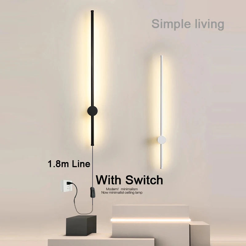 Indoor 360° Rotatable LED Wall Lamps with EU/US Plug Switch for Bedroom TV Background Long Strip Black Copper LED Wall Lights