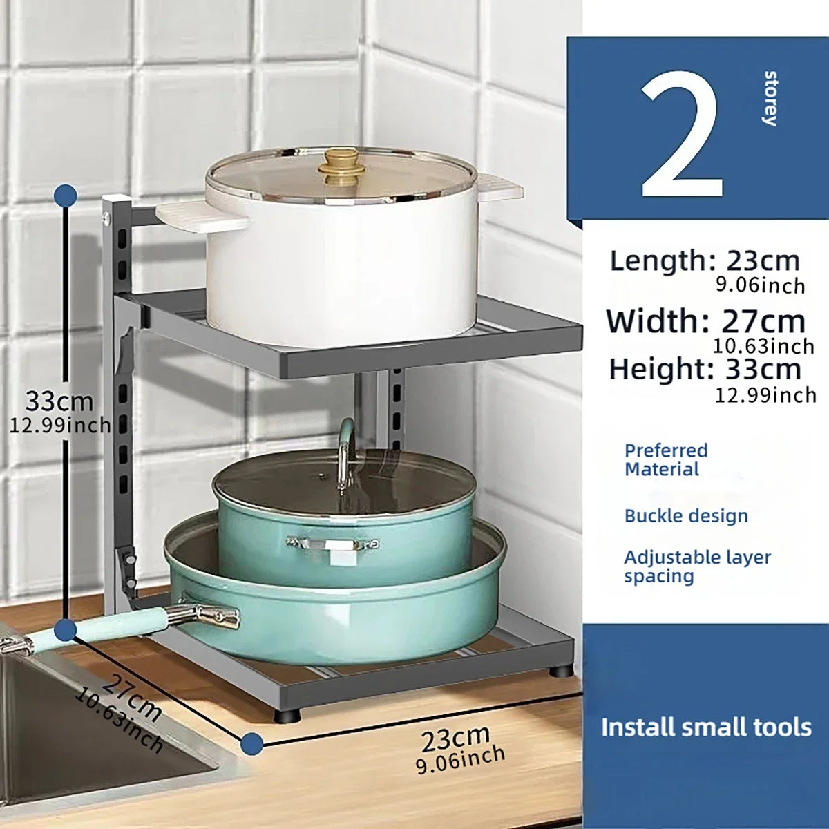 Kitchen Sink Storage Rack Multi-Layer Cooker Storage Rack for Home Stovetop Cabinets Adjustable Pot Rack Pantry Storage