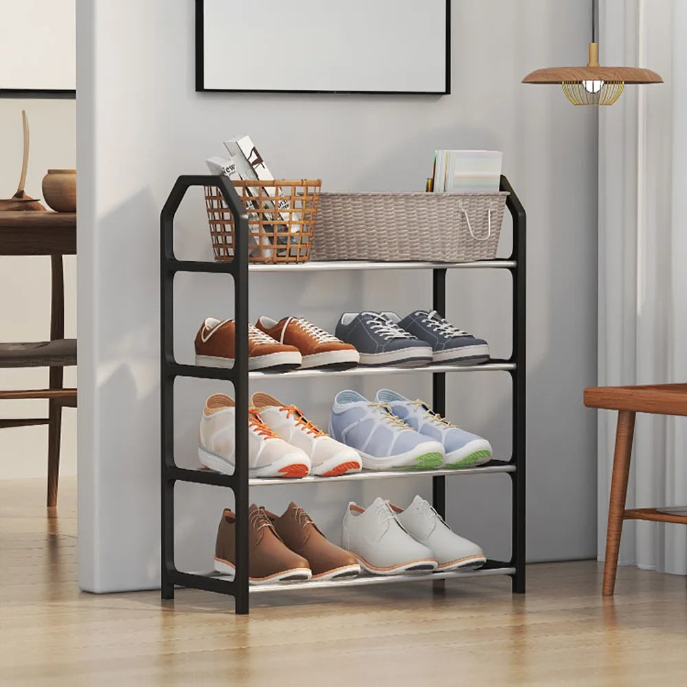 Simple Shoe Rack Metal Shoe Shelf Footwear Shoe Rack Living Room Space Saving Shoes Organizer Stand Holder Black Shoe Shelf