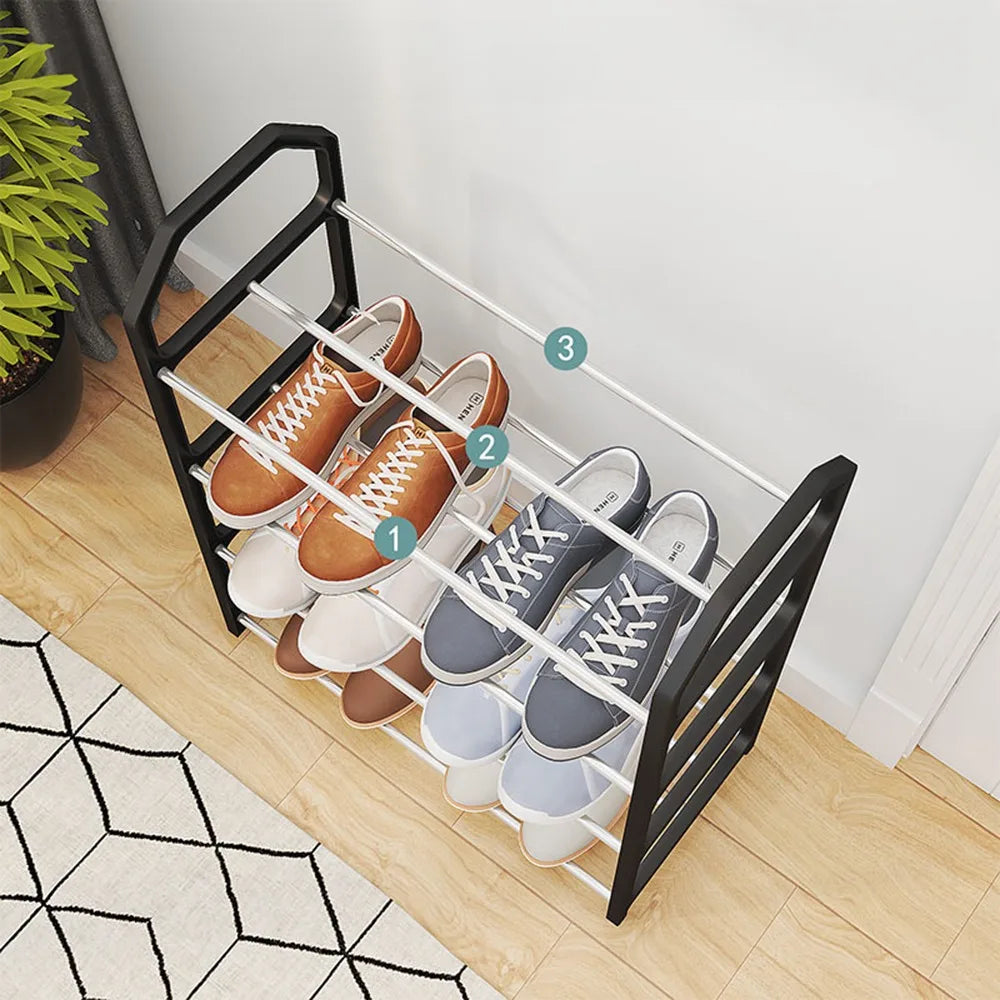 Simple Shoe Rack Metal Shoe Shelf Footwear Shoe Rack Living Room Space Saving Shoes Organizer Stand Holder Black Shoe Shelf