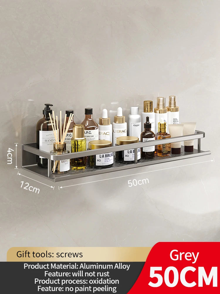 50CM/60CM Aluminum Bathroom Shelf Shelves Shampoo Makeup Storage Holder Kitchen Organizer Wall Mounted Rack Access