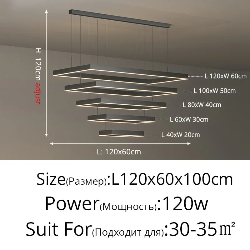 Nordic Square Led Ceiling Chandelier Dimmable for Dining Living Room Center Table Bedroom Pendant Light Minimalist Decor Fixture
