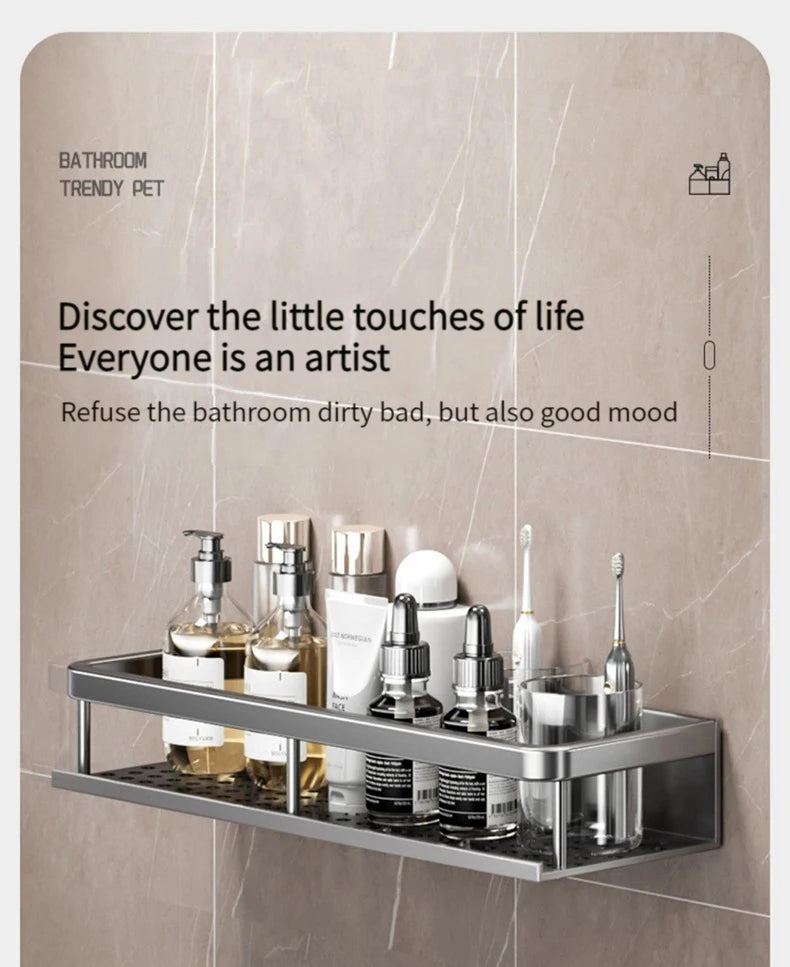 50CM/60CM Aluminum Bathroom Shelf Shelves Shampoo Makeup Storage Holder Kitchen Organizer Wall Mounted Rack Access