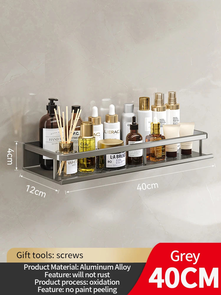 50CM/60CM Aluminum Bathroom Shelf Shelves Shampoo Makeup Storage Holder Kitchen Organizer Wall Mounted Rack Access