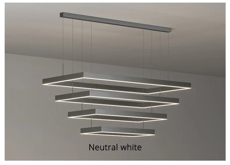 Nordic Square Led Ceiling Chandelier Dimmable for Dining Living Room Center Table Bedroom Pendant Light Minimalist Decor Fixture