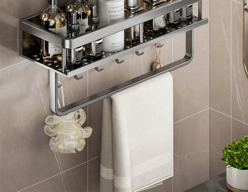 50CM/60CM Aluminum Bathroom Shelf Shelves Shampoo Makeup Storage Holder Kitchen Organizer Wall Mounted Rack Access