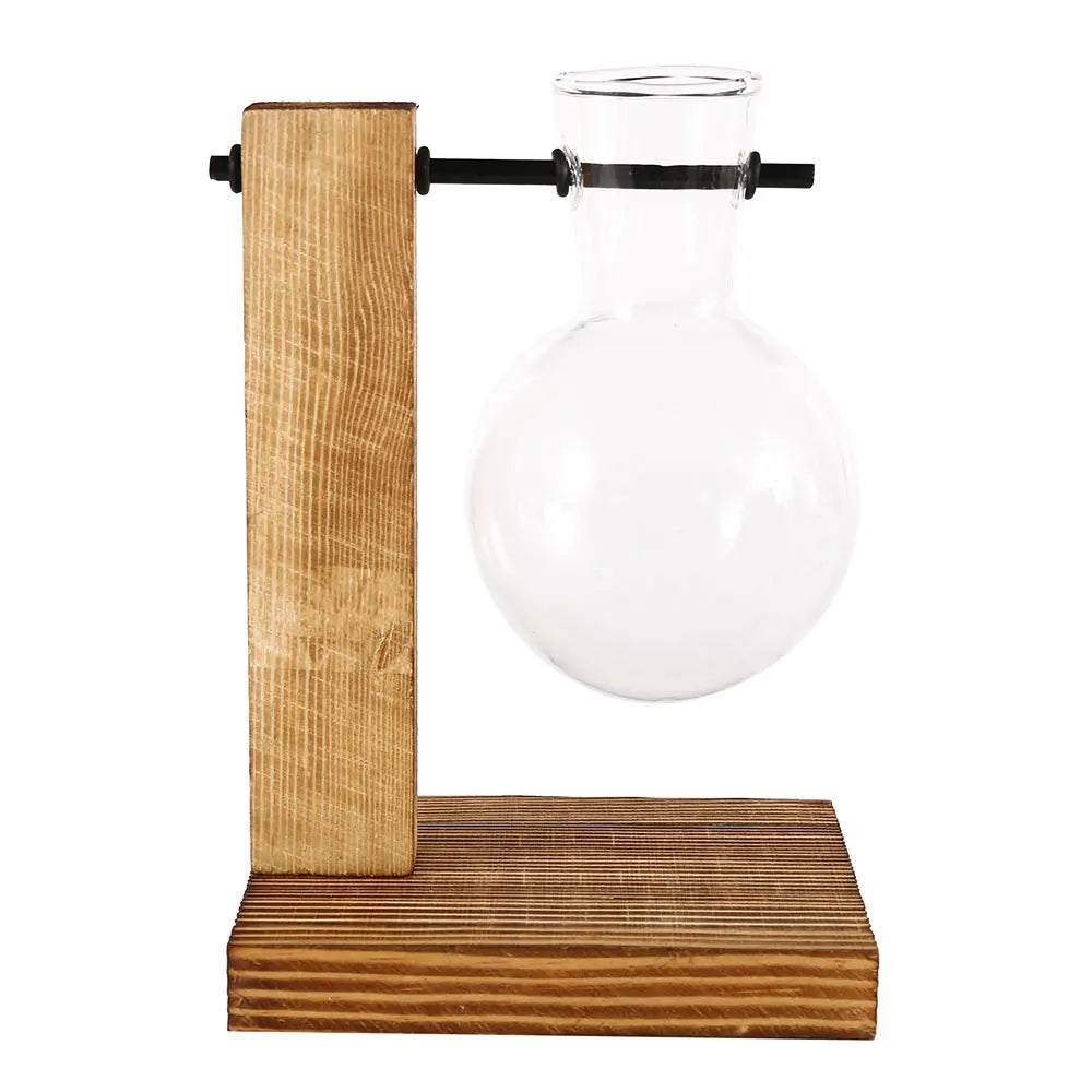 Glass Bulb Vase with Wooden Stand - EazerHome