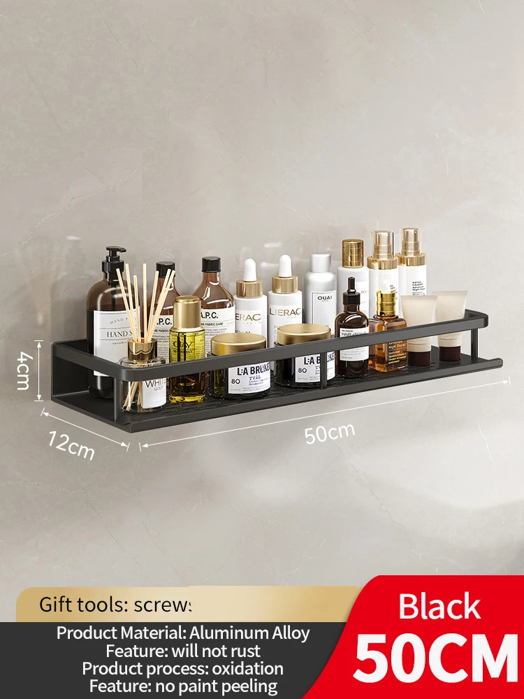 50CM/60CM Aluminum Bathroom Shelf Shelves Shampoo Makeup Storage Holder Kitchen Organizer Wall Mounted Rack Access