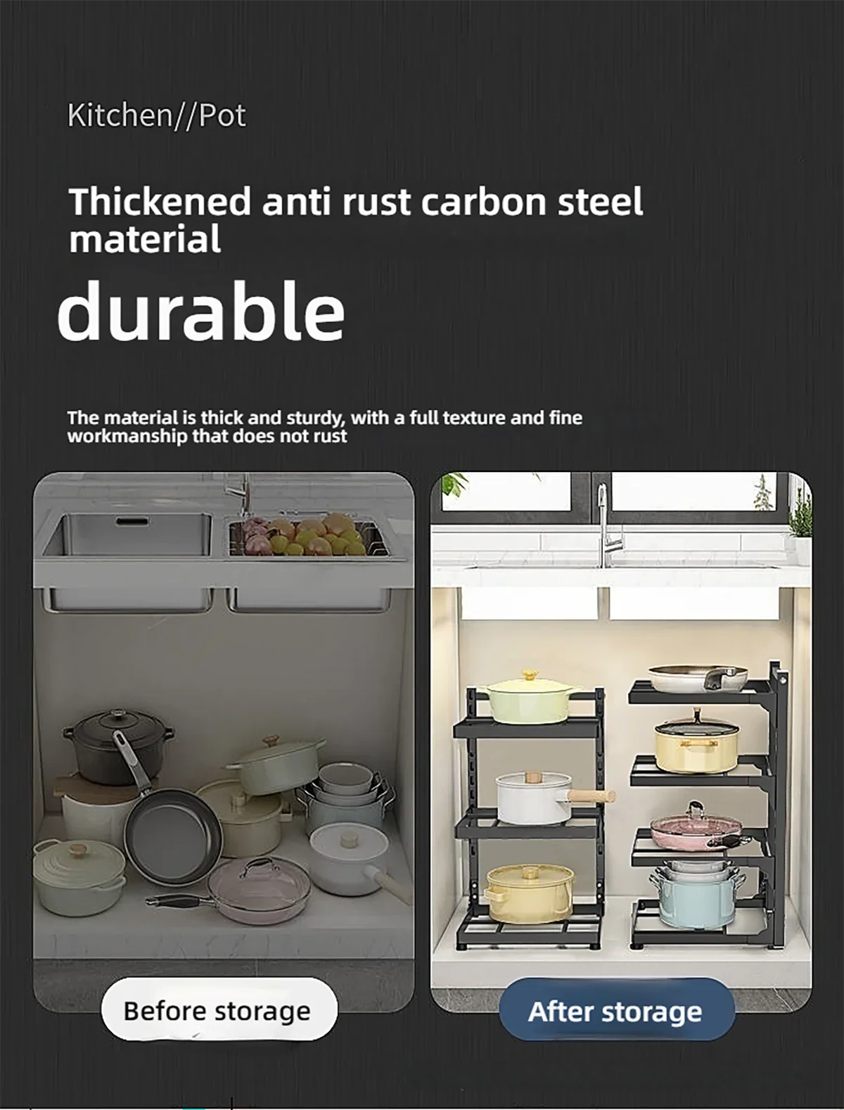 Kitchen Sink Storage Rack Multi-Layer Cooker Storage Rack for Home Stovetop Cabinets Adjustable Pot Rack Pantry Storage