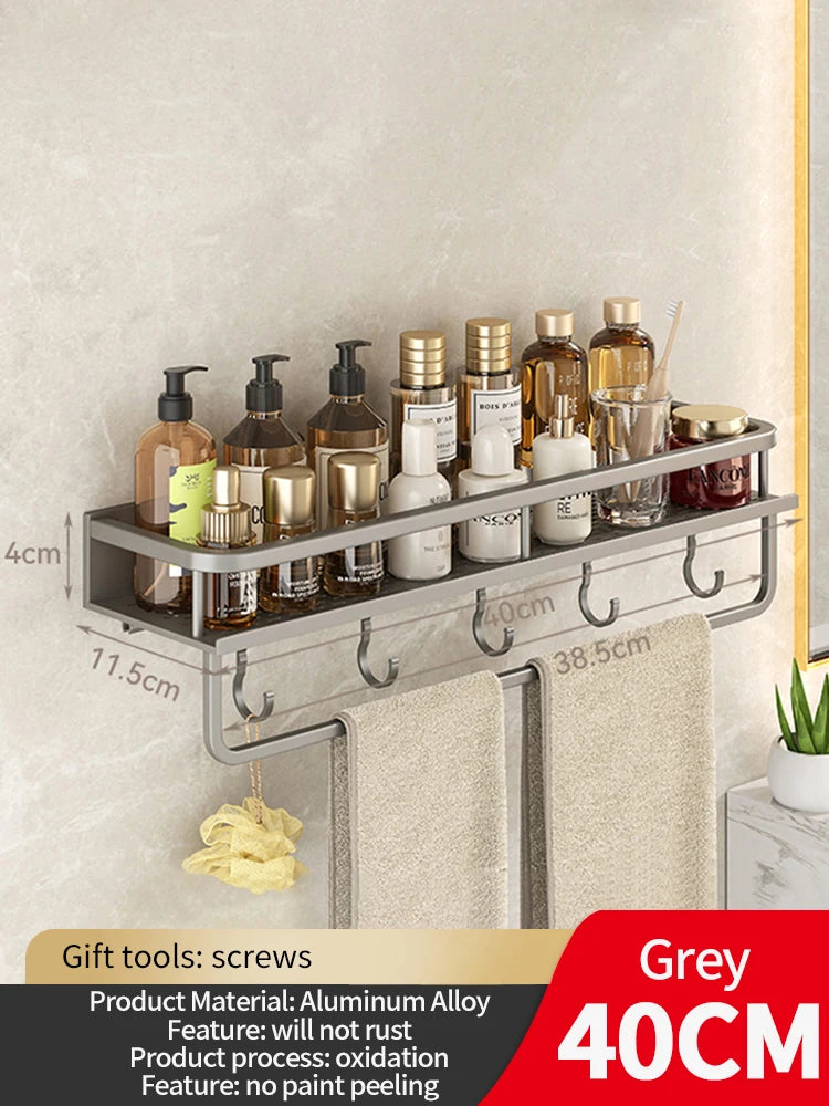 50CM/60CM Aluminum Bathroom Shelf Shelves Shampoo Makeup Storage Holder Kitchen Organizer Wall Mounted Rack Access