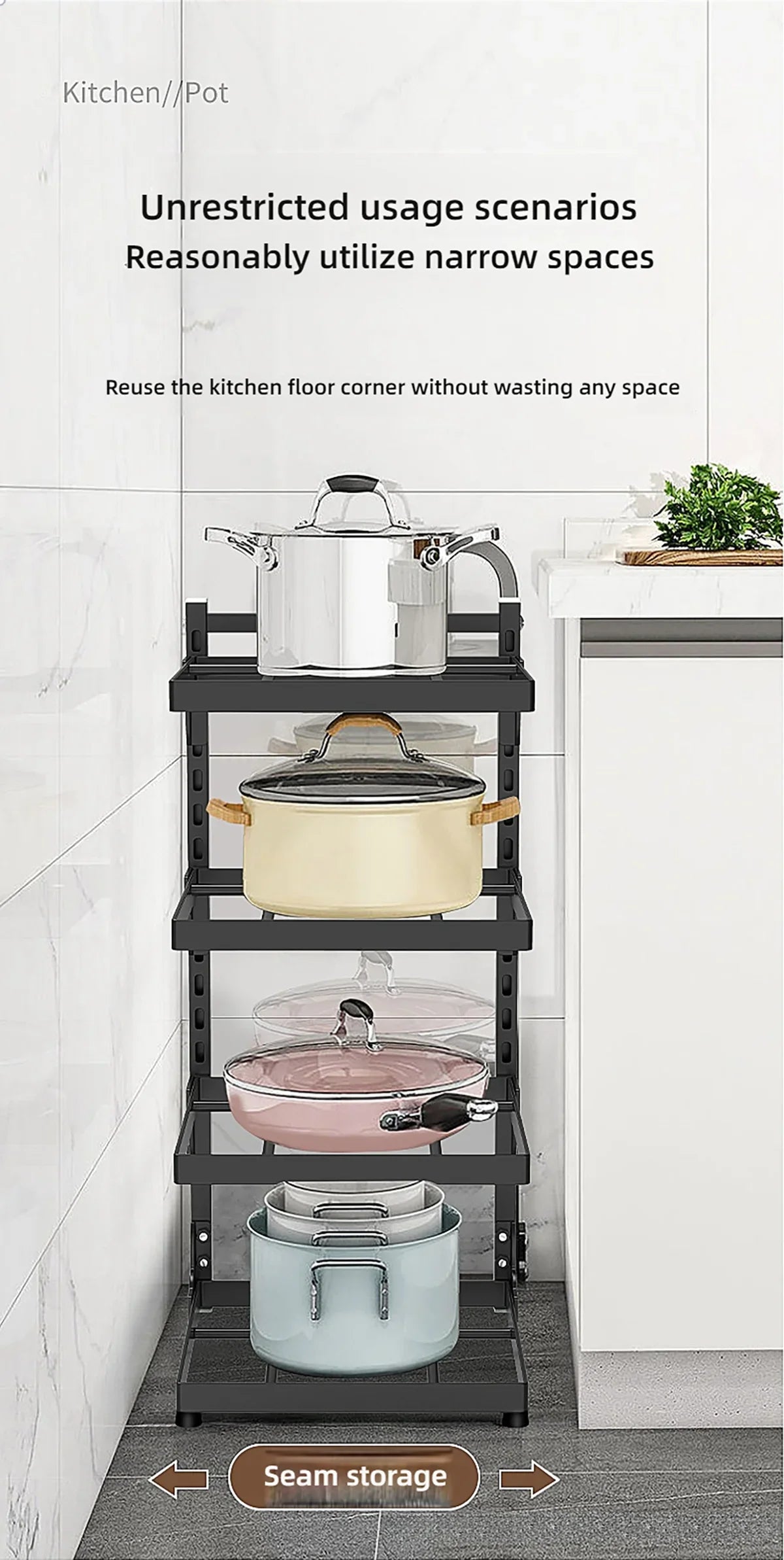 Kitchen Sink Storage Rack Multi-Layer Cooker Storage Rack for Home Stovetop Cabinets Adjustable Pot Rack Pantry Storage
