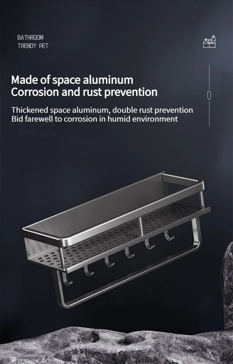 50CM/60CM Aluminum Bathroom Shelf Shelves Shampoo Makeup Storage Holder Kitchen Organizer Wall Mounted Rack Access
