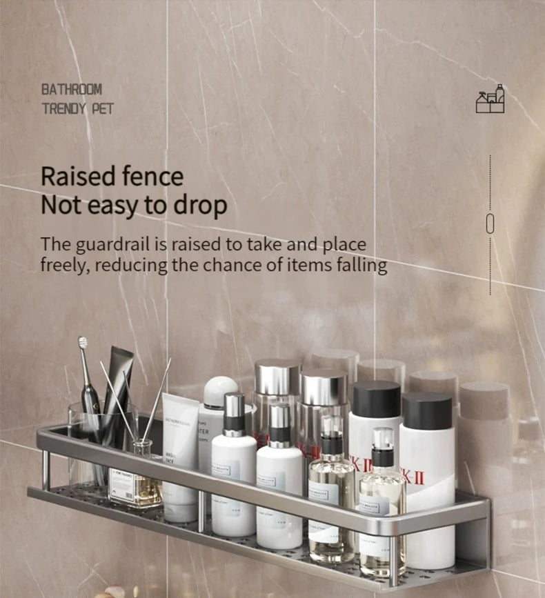 50CM/60CM Aluminum Bathroom Shelf Shelves Shampoo Makeup Storage Holder Kitchen Organizer Wall Mounted Rack Access