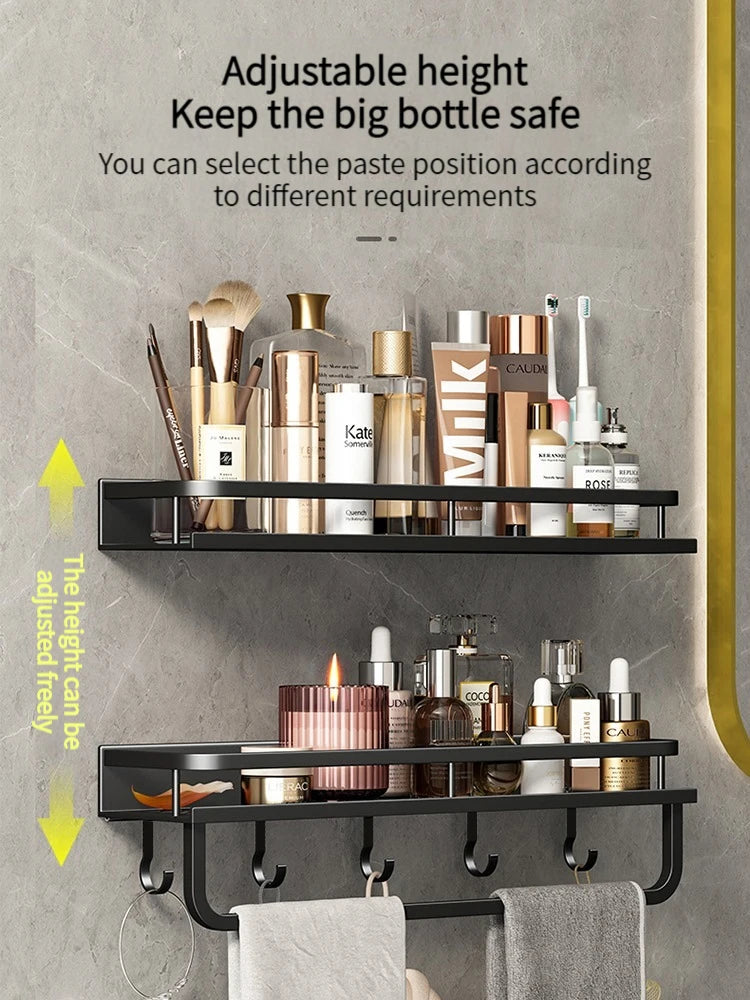 50CM/60CM Aluminum Bathroom Shelf Shelves Shampoo Makeup Storage Holder Kitchen Organizer Wall Mounted Rack Access