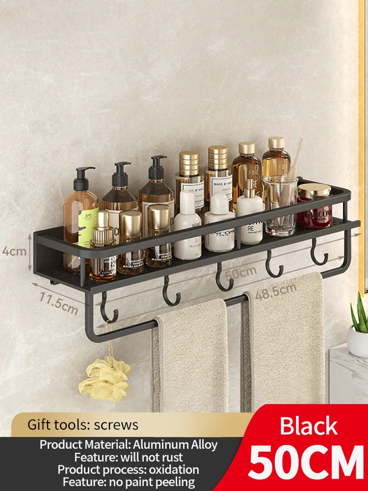50CM/60CM Aluminum Bathroom Shelf Shelves Shampoo Makeup Storage Holder Kitchen Organizer Wall Mounted Rack Access