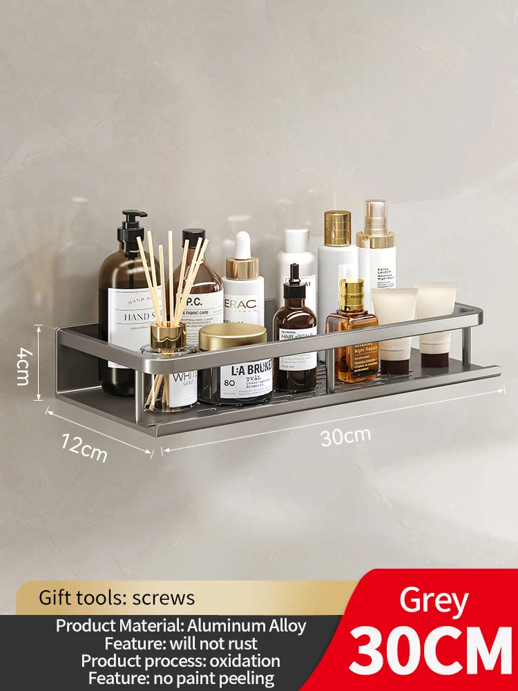 50CM/60CM Aluminum Bathroom Shelf Shelves Shampoo Makeup Storage Holder Kitchen Organizer Wall Mounted Rack Access