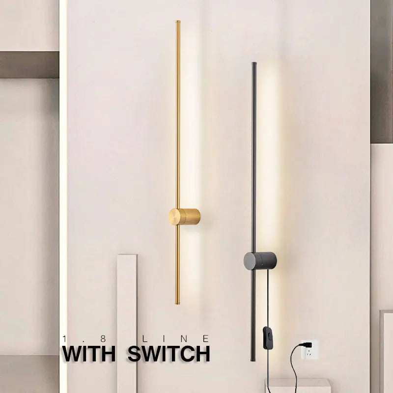 Indoor 360° Rotatable LED Wall Lamps with EU/US Plug Switch for Bedroom TV Background Long Strip Black Copper LED Wall Lights