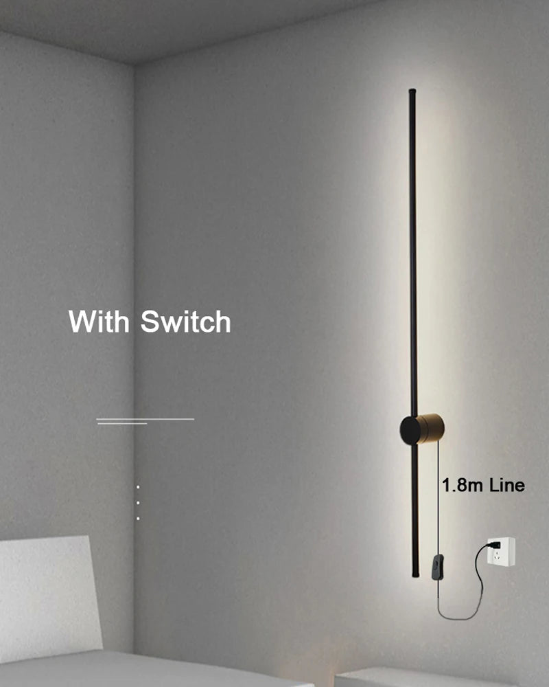 Indoor 360° Rotatable LED Wall Lamps with EU/US Plug Switch for Bedroom TV Background Long Strip Black Copper LED Wall Lights