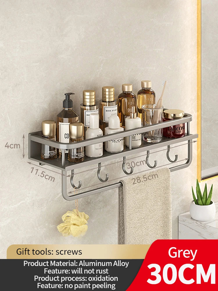 50CM/60CM Aluminum Bathroom Shelf Shelves Shampoo Makeup Storage Holder Kitchen Organizer Wall Mounted Rack Access