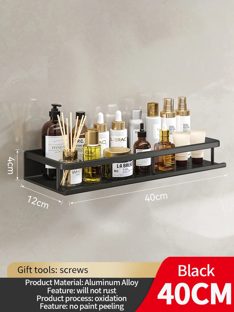 50CM/60CM Aluminum Bathroom Shelf Shelves Shampoo Makeup Storage Holder Kitchen Organizer Wall Mounted Rack Access