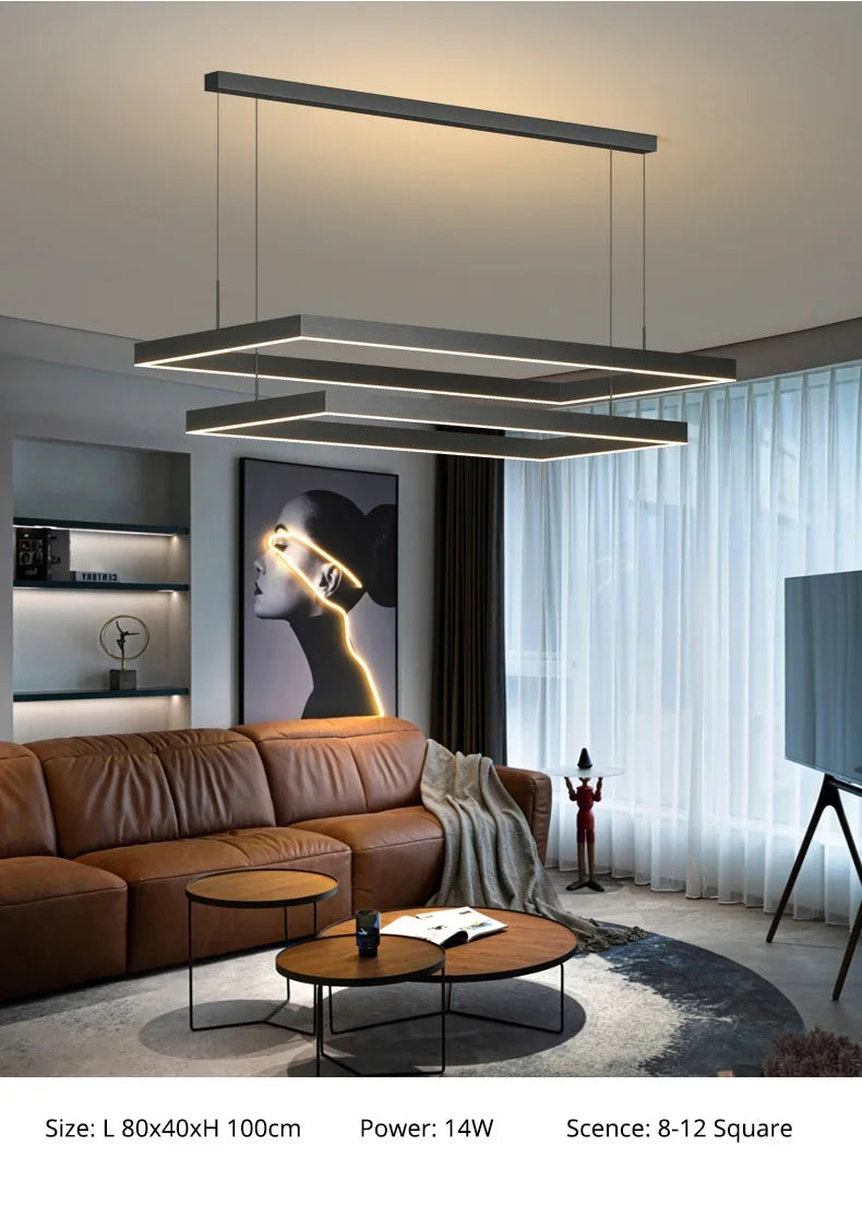 Nordic Square Led Ceiling Chandelier Dimmable for Dining Living Room Center Table Bedroom Pendant Light Minimalist Decor Fixture