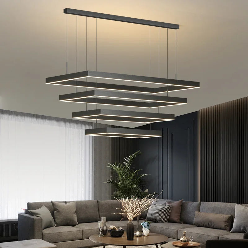 Nordic Square Led Ceiling Chandelier Dimmable for Dining Living Room Center Table Bedroom Pendant Light Minimalist Decor Fixture