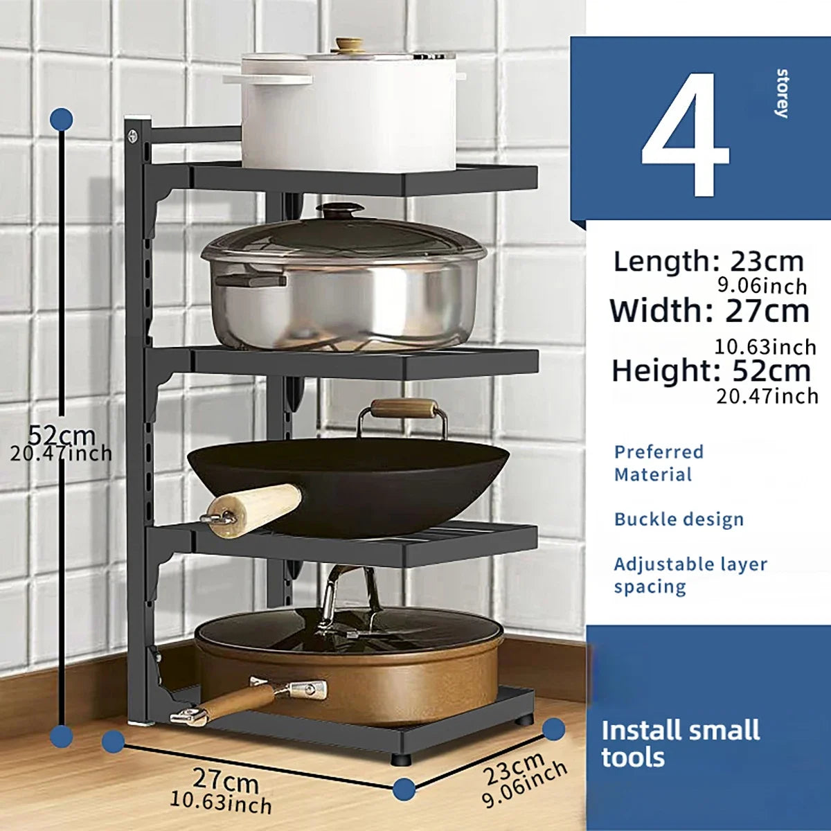 Kitchen Sink Storage Rack Multi-Layer Cooker Storage Rack for Home Stovetop Cabinets Adjustable Pot Rack Pantry Storage