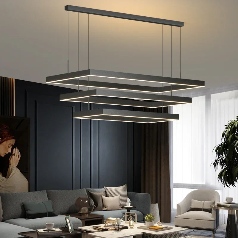 Nordic Square Led Ceiling Chandelier Dimmable for Dining Living Room Center Table Bedroom Pendant Light Minimalist Decor Fixture